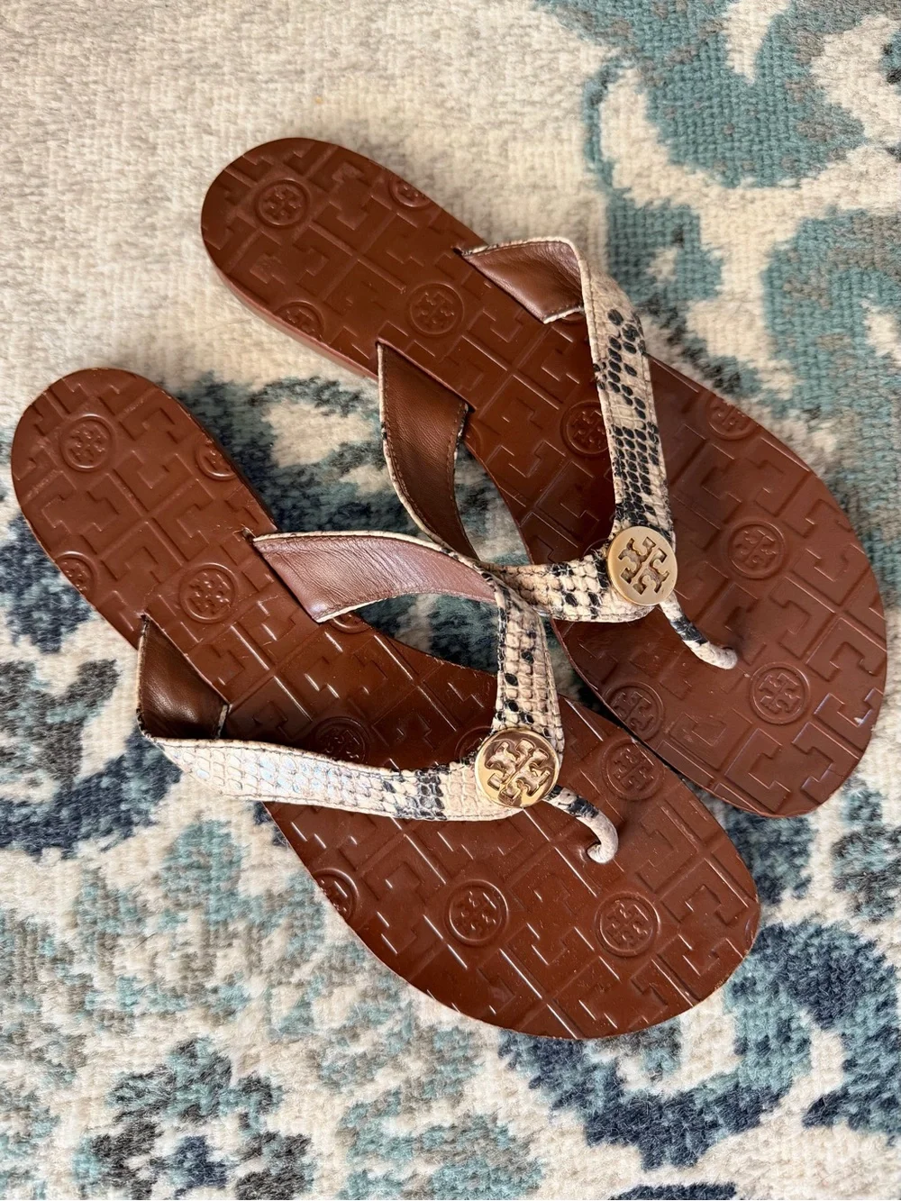 Tory Burch Snake Print Thora Leather Flip Flip Sandals